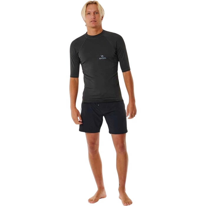 2024 Rip Curl Mens Stack UPF Perf Short Sleeve Rash Vest 149MRV - Washed Black